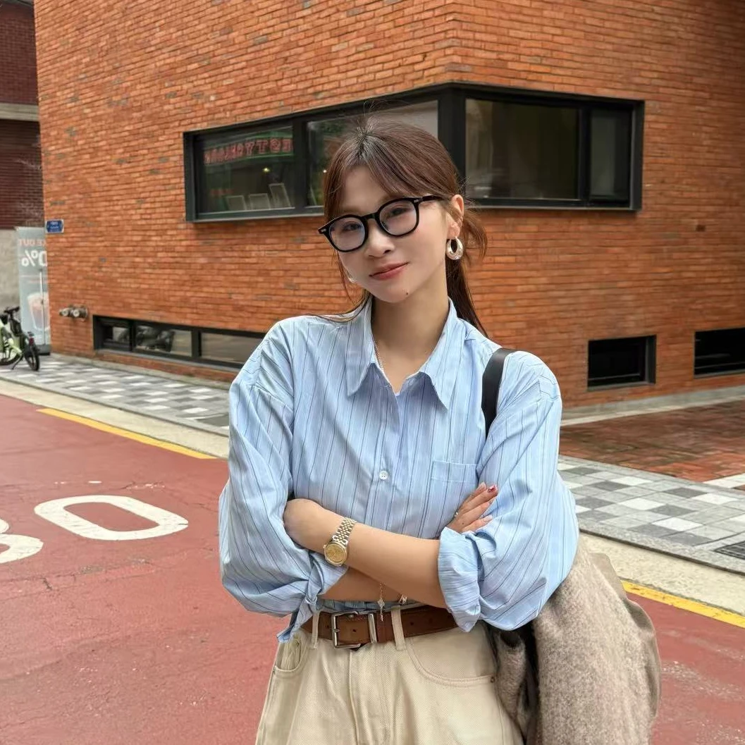 【NO退NO换】韩国丨知性简约干净蓝色衬衫