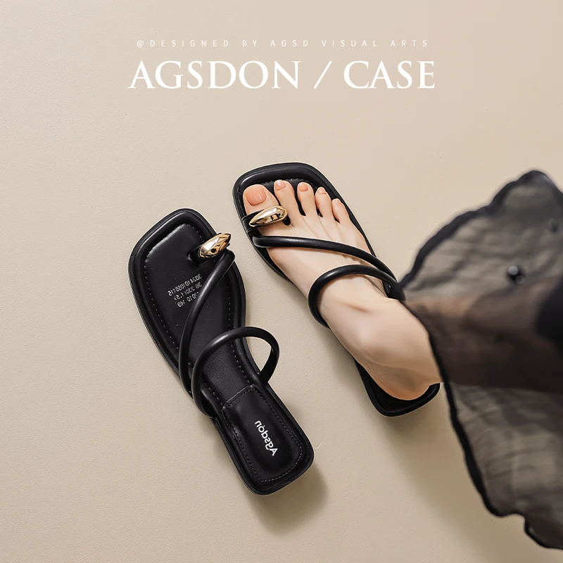 夹趾凉鞋女2025新款春夏季爆时尚外穿绝美配裙子黑色低跟百搭凉拖