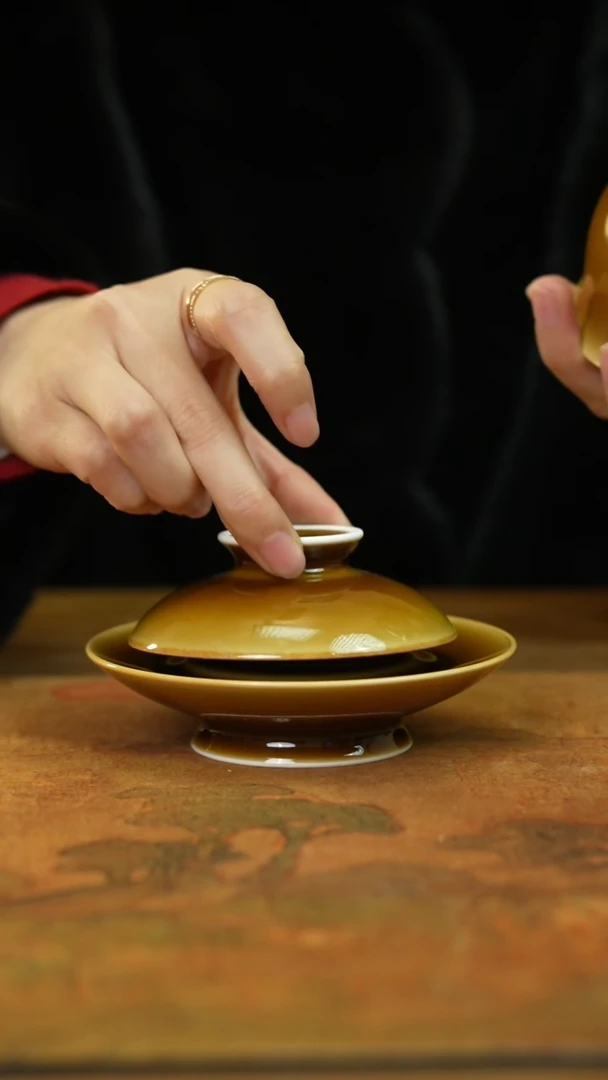 【闪购商品】瓷片鸡油黄元宝盖碗景德镇上庄陶瓷