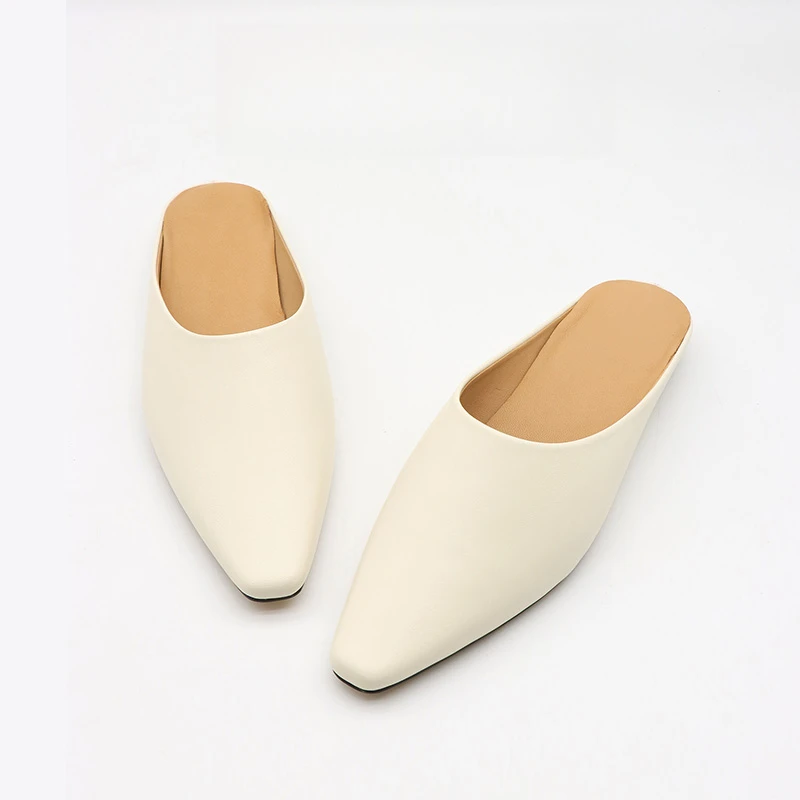 真皮穆勒拖高级老钱风包头日常纯色百搭平底休闲春季尖头半托