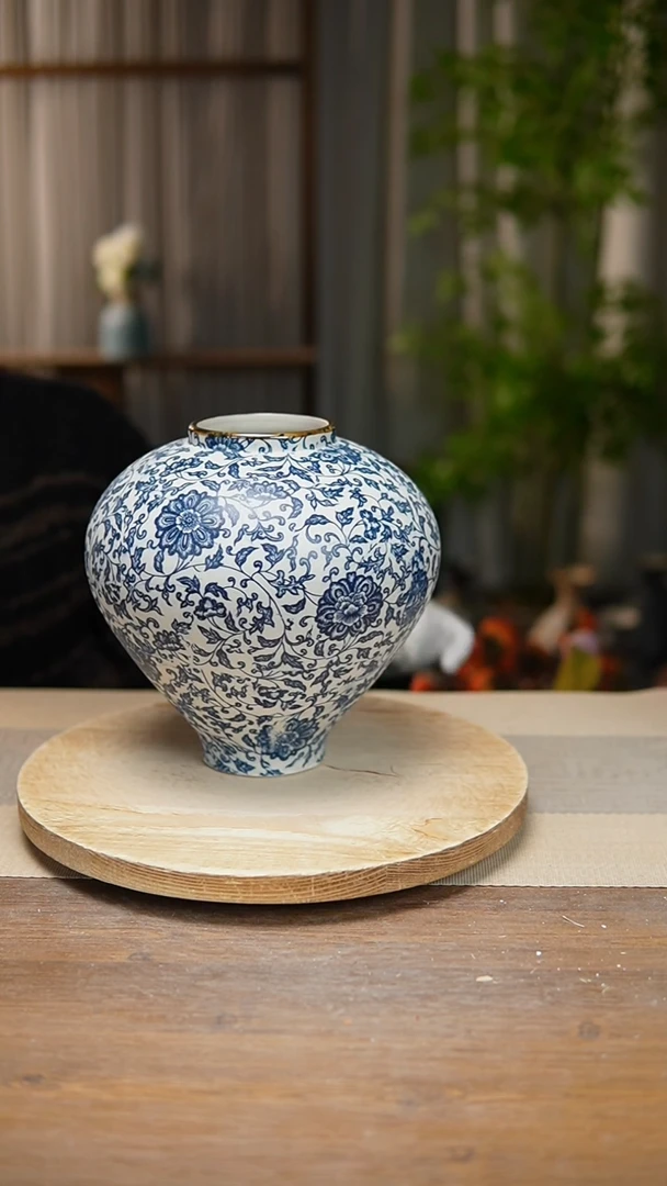 【闪购商品】陶瓷 花器青花瓷缠枝莲月亮罐