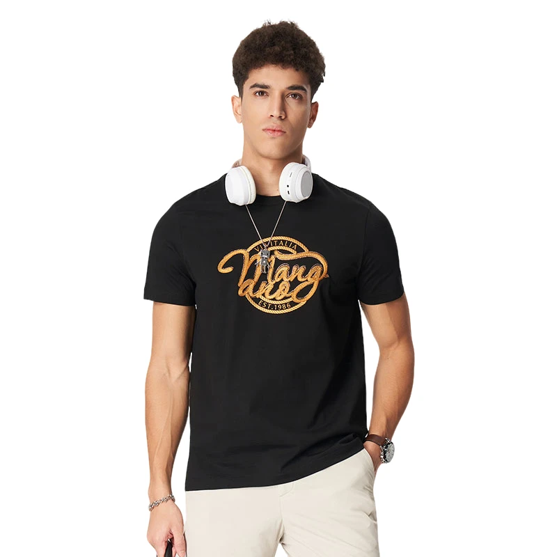 MANGANO【精美刺绣烫钻 100%棉】25春夏时尚百搭短袖男式T恤7151337