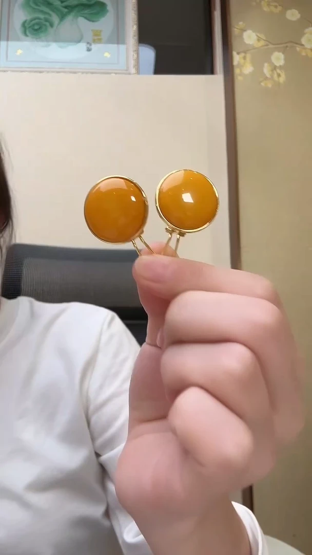 琥珀未镶嵌耳饰耳环