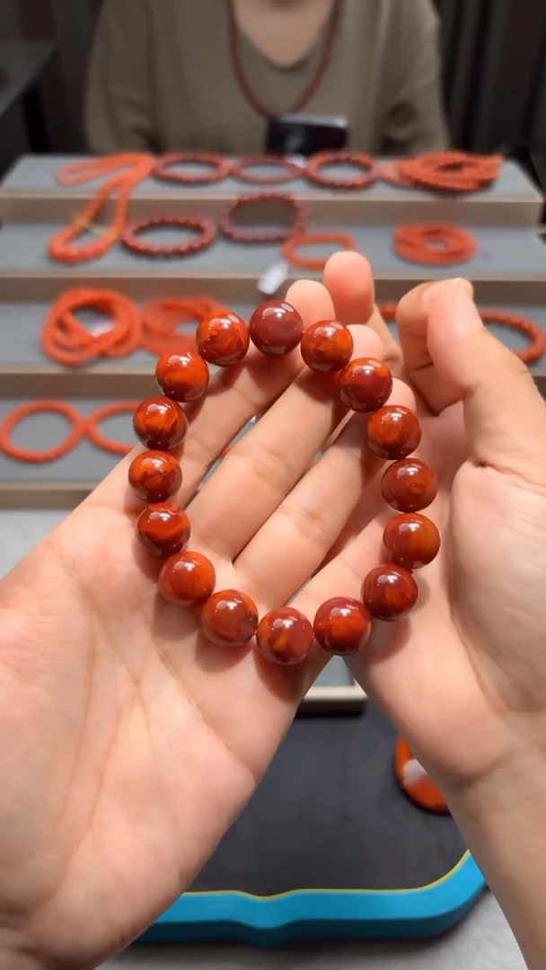 颈饰未镶嵌南红玛瑙川料瓦西满色满肉颗颗火焰纹卡14一条