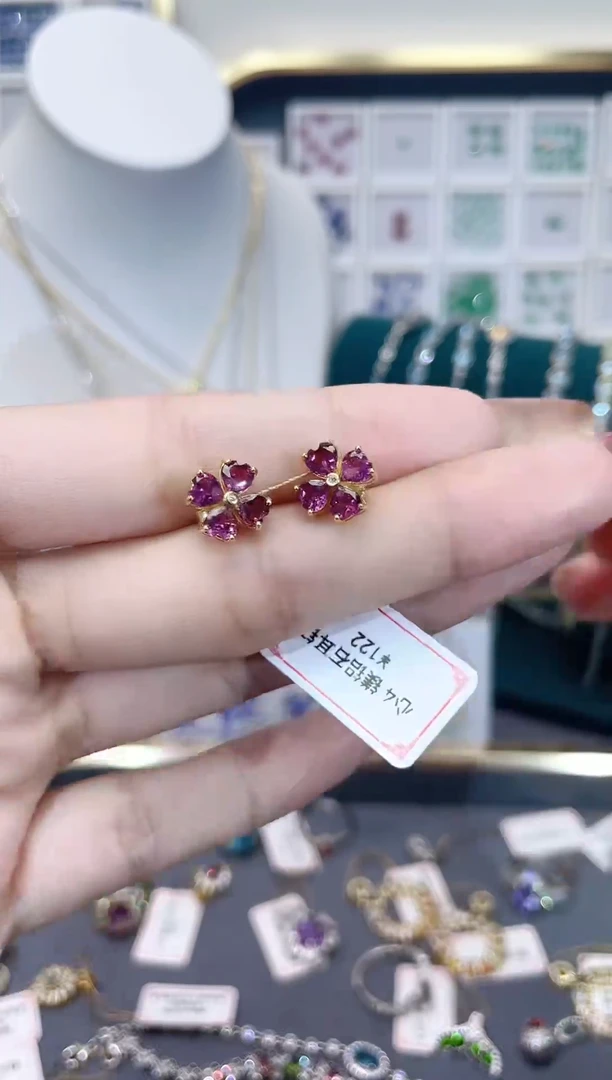 石榴石耳饰银S925镶嵌天然宝石
