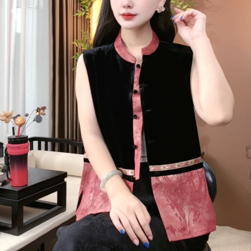 2025新中式桑蚕丝马夹修身型无袖常规款中国风时尚马夹女S169