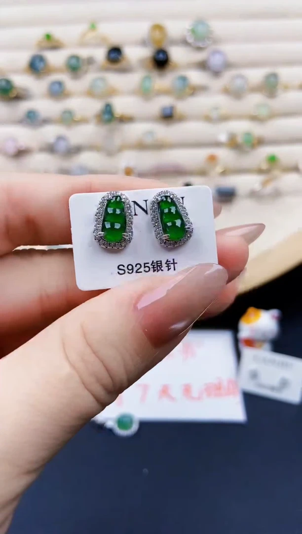 翡翠银S925镶嵌耳饰12