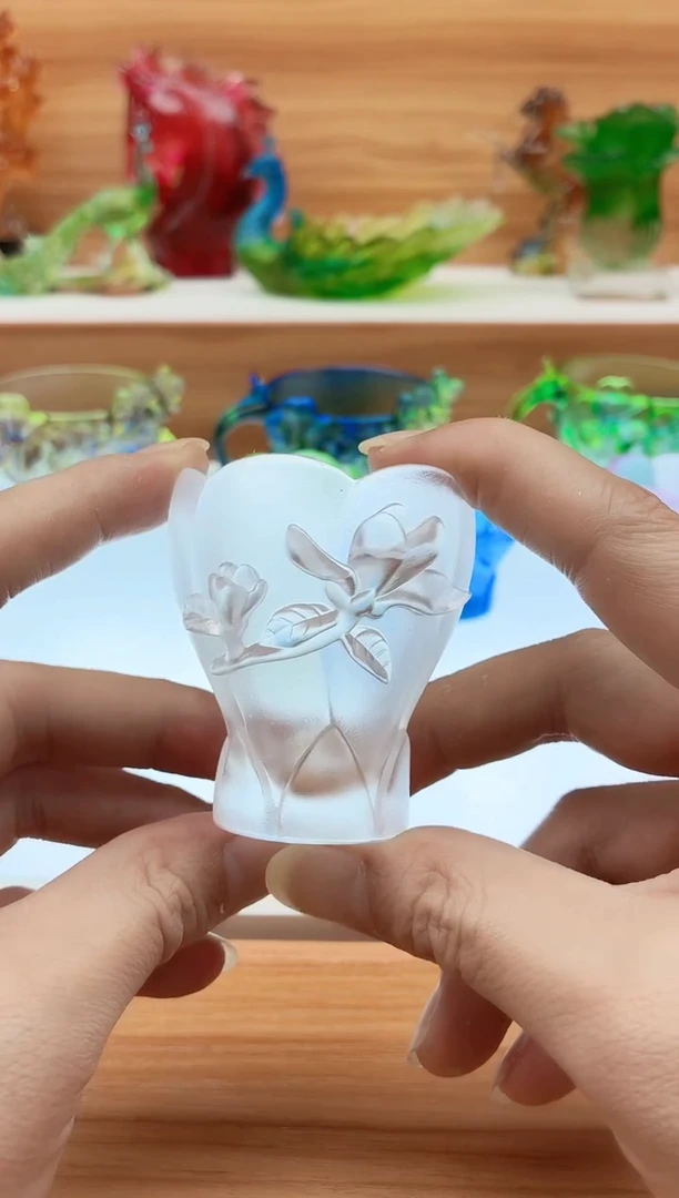 手工艺品琉璃白色兰花杯