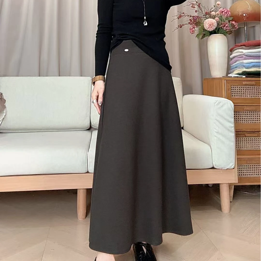兰嫣秋冬（羊绒A版裙）纯色气质高腰山羊绒桑蚕丝小A字半身裙S992