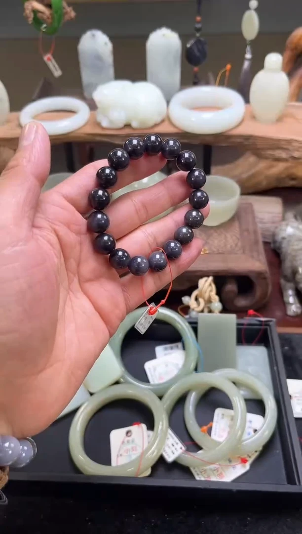 【闪购商品】和田玉手串未镶嵌卡12青海烟紫 圆珠 9001819