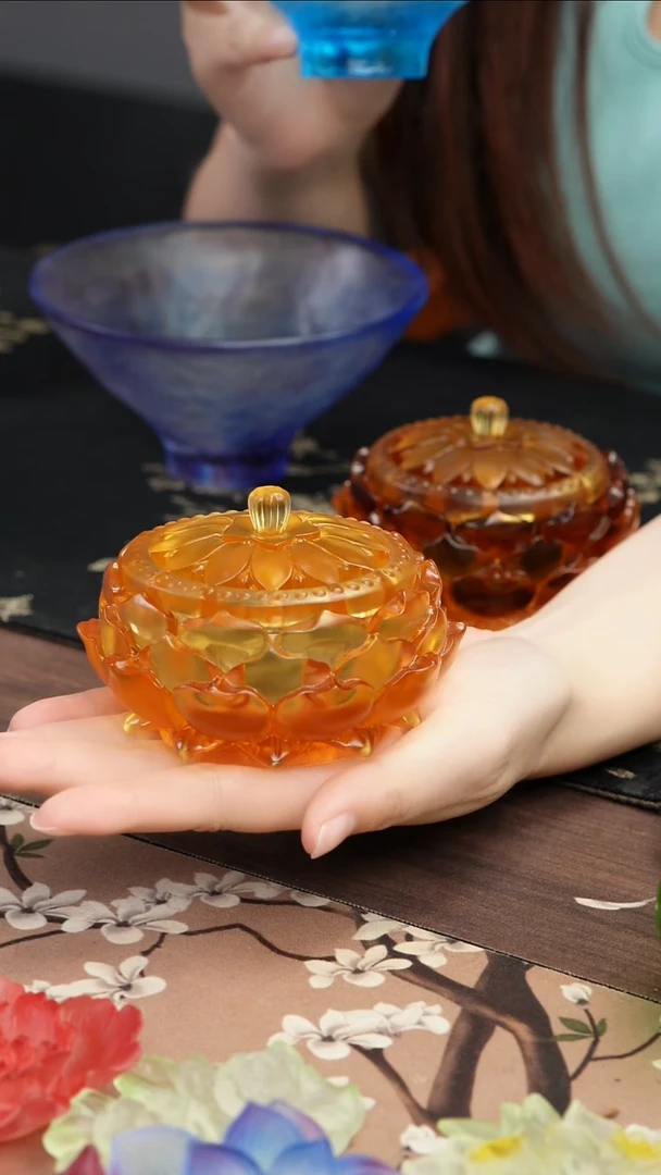 琉璃手工艺品曼*黄色芍药香炉