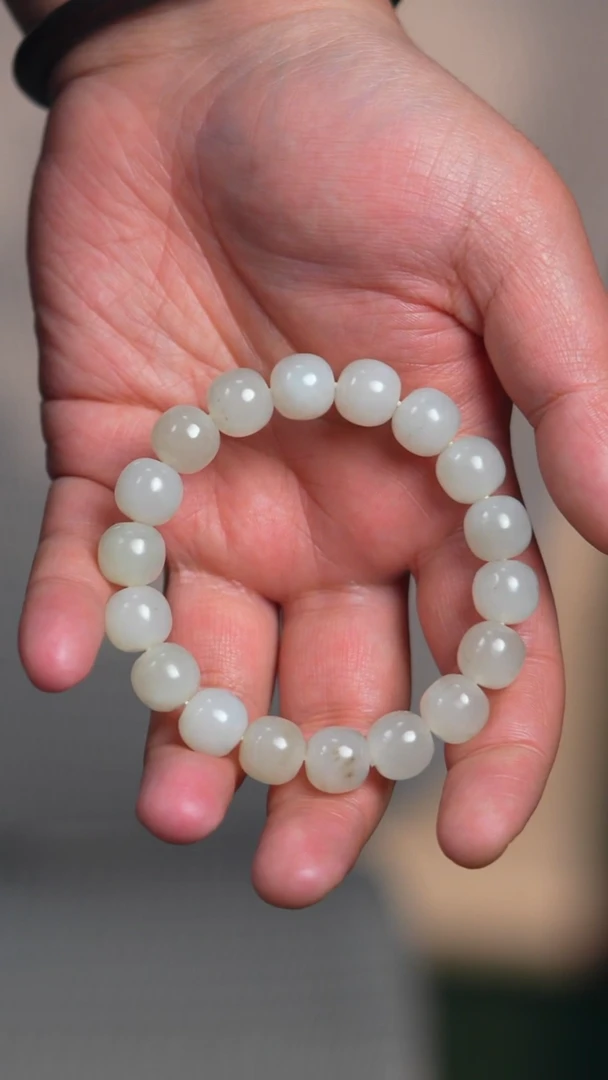 未镶嵌手链和田玉小*12mm戈壁南疆白玉带皮带草花