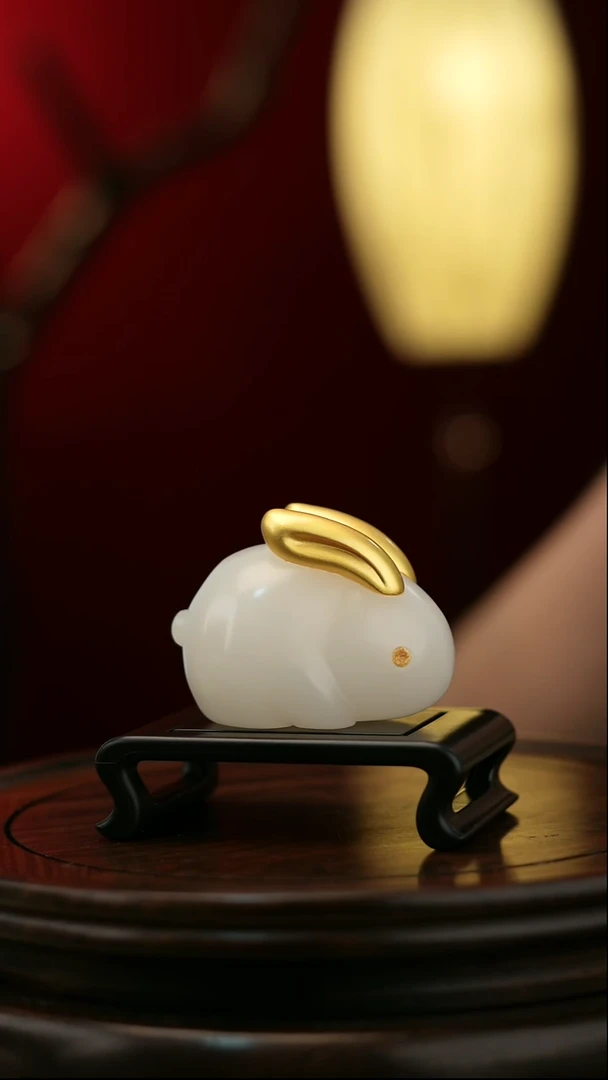 玉【玉兔呈祥】天然玉石摆件
