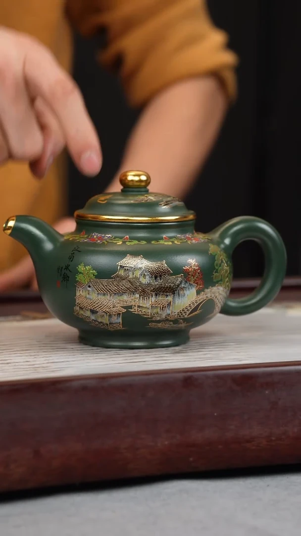【闪购商品】紫砂茶壶绿泥 掇只 忆江南珐琅彩