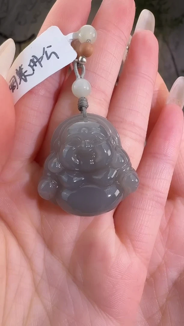 和田玉未镶嵌颈饰30烟紫佛公 p