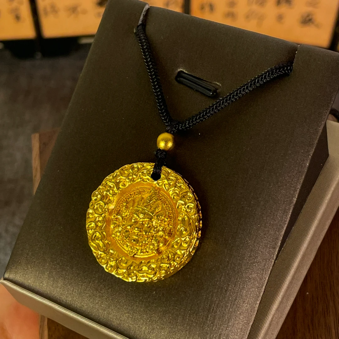铜合金吊坠 錾刻吉言黄财神吊坠 五路财神挂坠毛双面传承