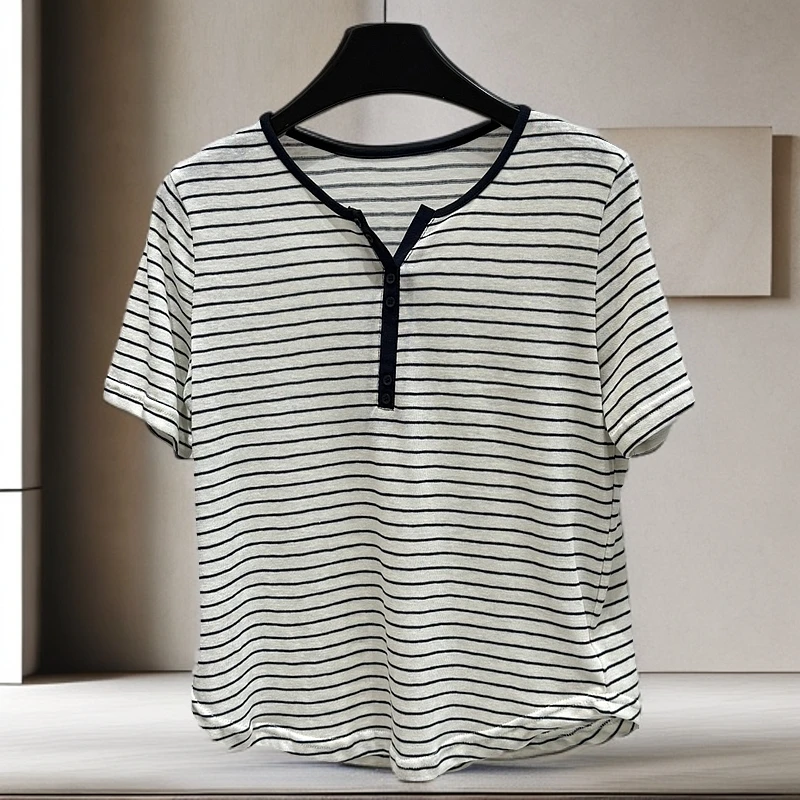 PYQ5231欧洲站出游条纹短袖显瘦时尚休闲百搭夏季宽松韩版潮流T恤