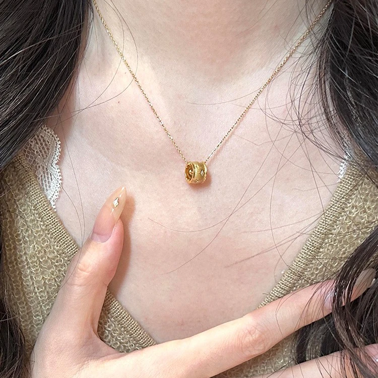 铜合金项链 中古拉丝金色腰筒项链女款轻奢高级感毛衣链百搭颈链