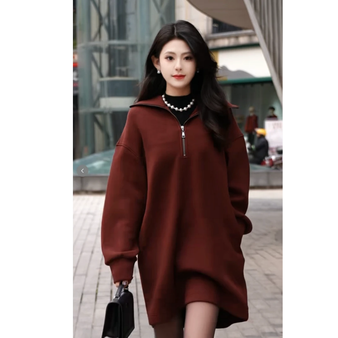 AMASS/阿玛施新款宽松显瘦高领长袖连衣裙中长款休闲百搭5500539