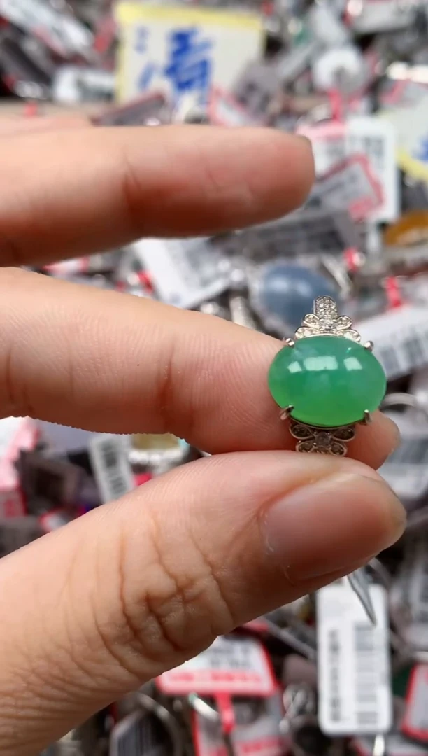 银S925镶嵌戒指翡翠天然A货缅甸翡翠