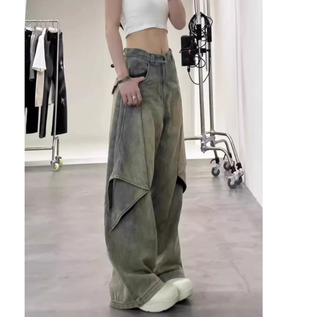 美式可变裤形阔腿牛仔裤女2025春季新款高腰宽松百搭垂感阔腿长裤