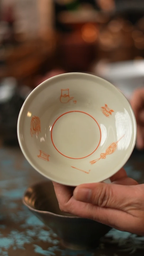 【闪购商品】微瑕矾红手绘高足茶点盘