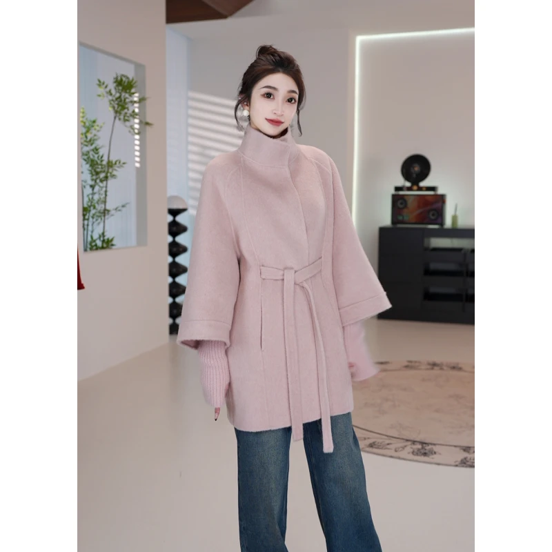 【苏利羊驼毛+绵羊毛】2025新款少女感绵羊毛大衣针织袖口腰带款