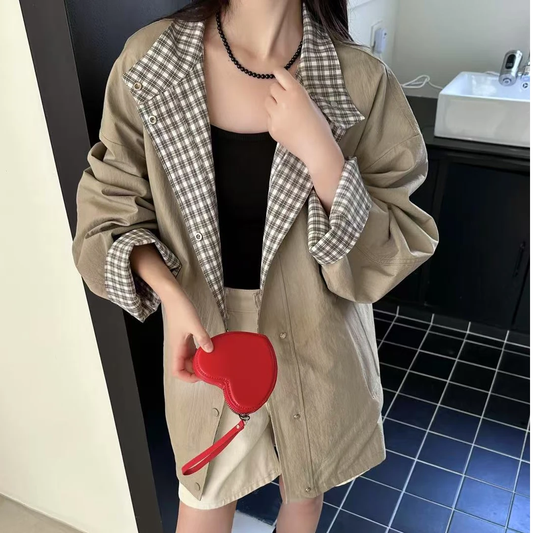 新款气质休闲韩版双色扎染两面穿风衣外套F95032