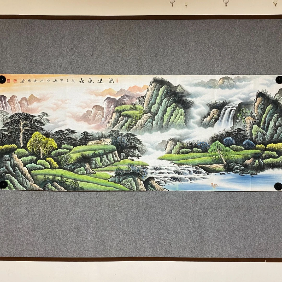 《源远流长》武庆甫纯手绘国画小八尺2.4/1米山水画挂画裸画芯