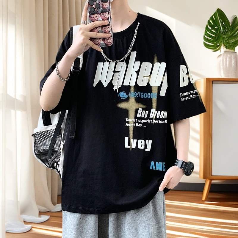 汤米芙兰可男士圆领短袖T恤衫夏新款印花半袖青少年休闲上衣宽松