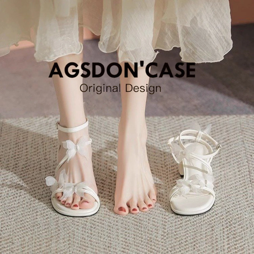 苏茵茵风格仙女风凉鞋2025新款绝美蝴蝶配裙子高跟鞋粗跟罗马鞋子