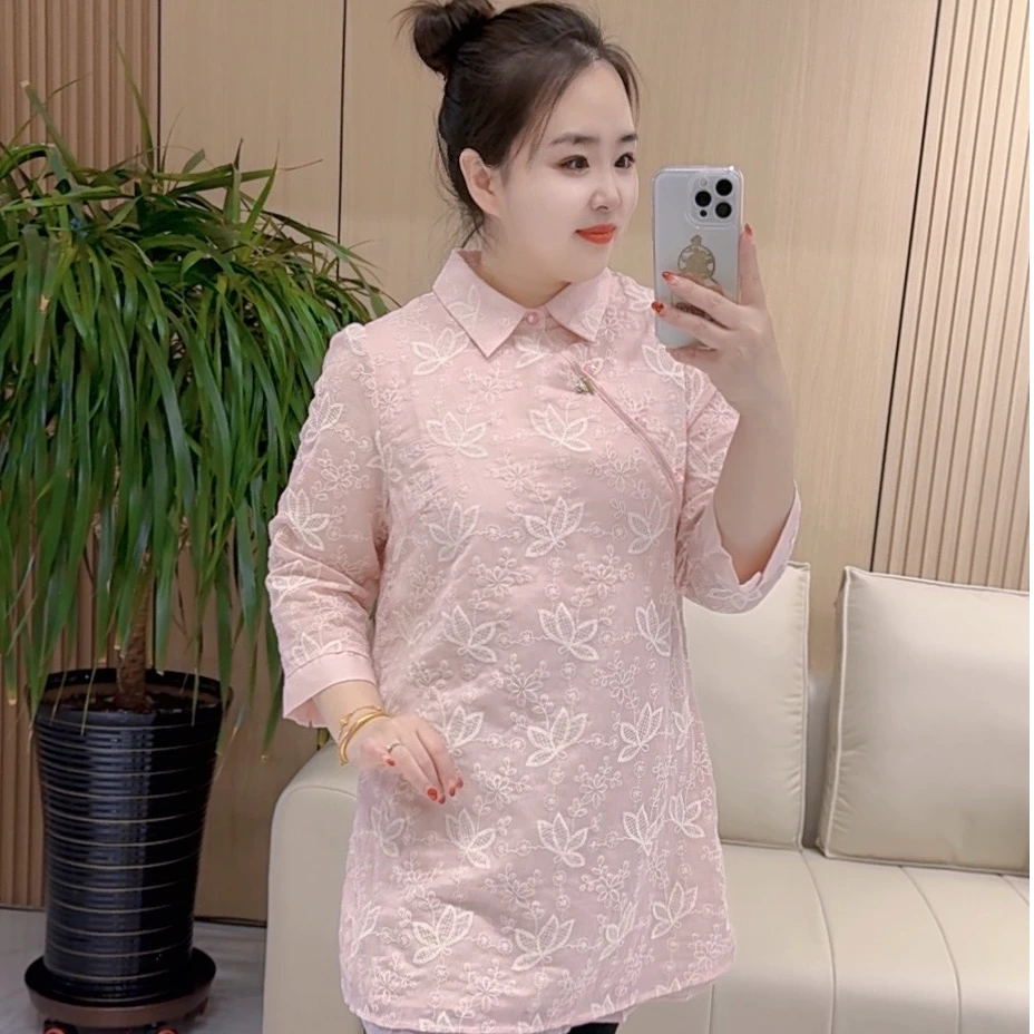 【聪姐推荐】8038新中式减龄提花刺绣T恤衫（衣长82，胸围118）