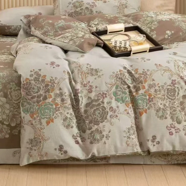 床单 康顿庄园--230*240纯棉双层纱轻奢印花大床单