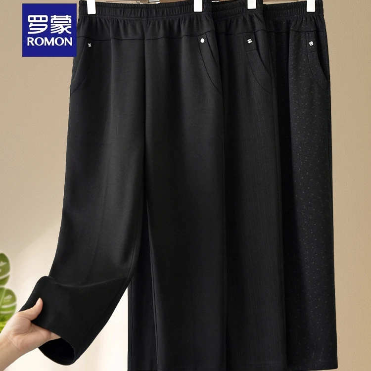 罗蒙中老年女裤春秋款妈妈直筒裤子松紧腰奶奶裤老人长裤直筒外穿