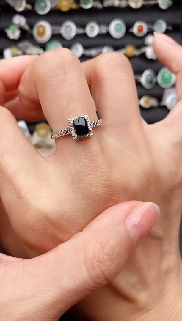 【闪购商品】翡翠戒指银S925镶嵌缅甸天然A货翡翠333   7-7