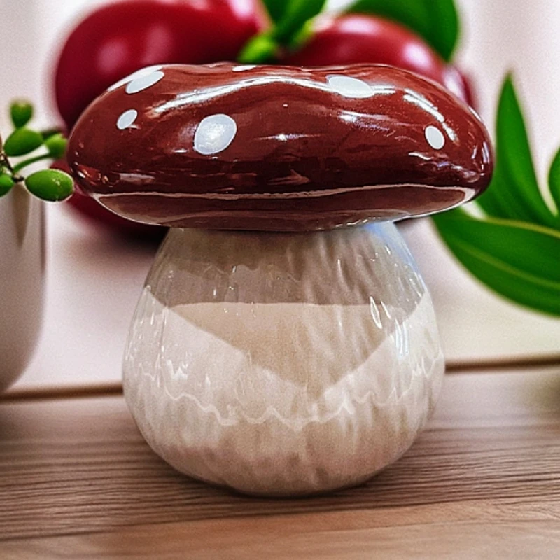 轻奢可爱陶瓷蘑菇收纳罐创意家居牙签牙线餐厅客厅收纳装饰摆件