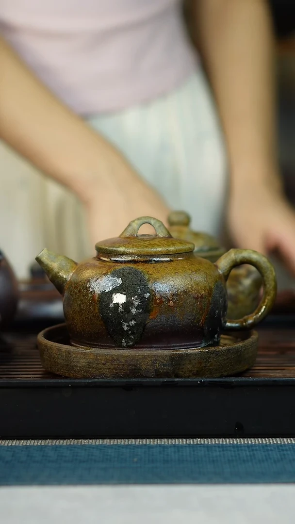 茶壶紫砂柴烧紫砂天青竹节