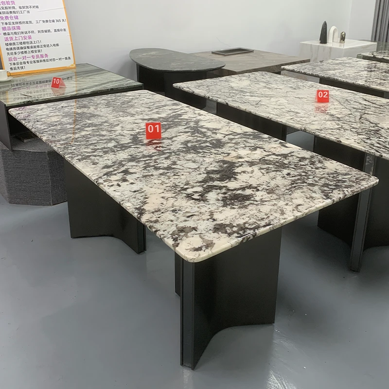进口奢石雪山飞狐餐桌方桌家用高端意式极简轻奢天然大理石桌子