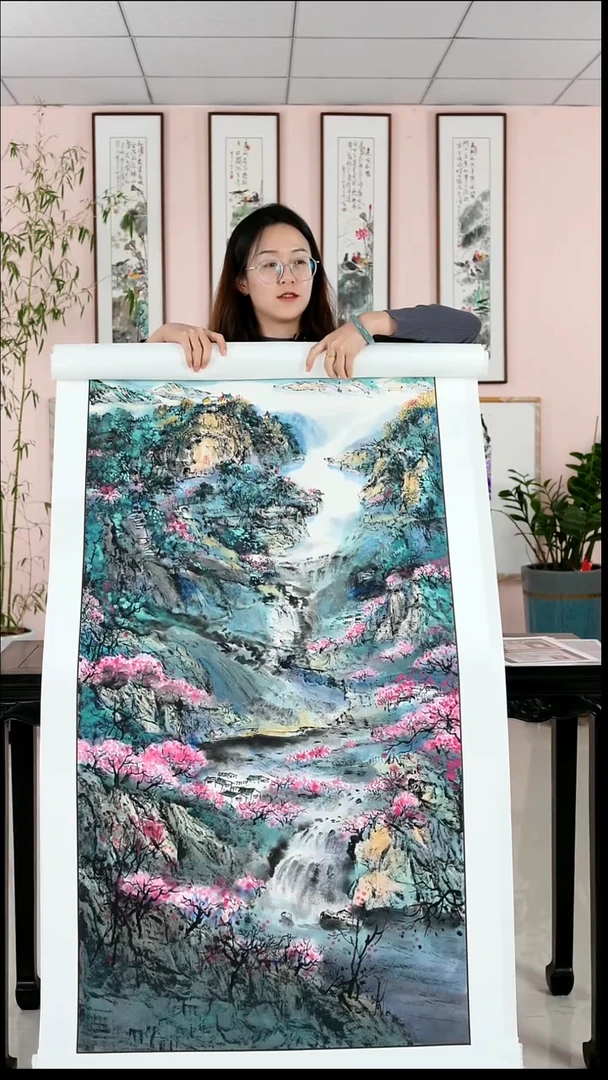 国画王学田《云门山》手绘带框173*83厘米