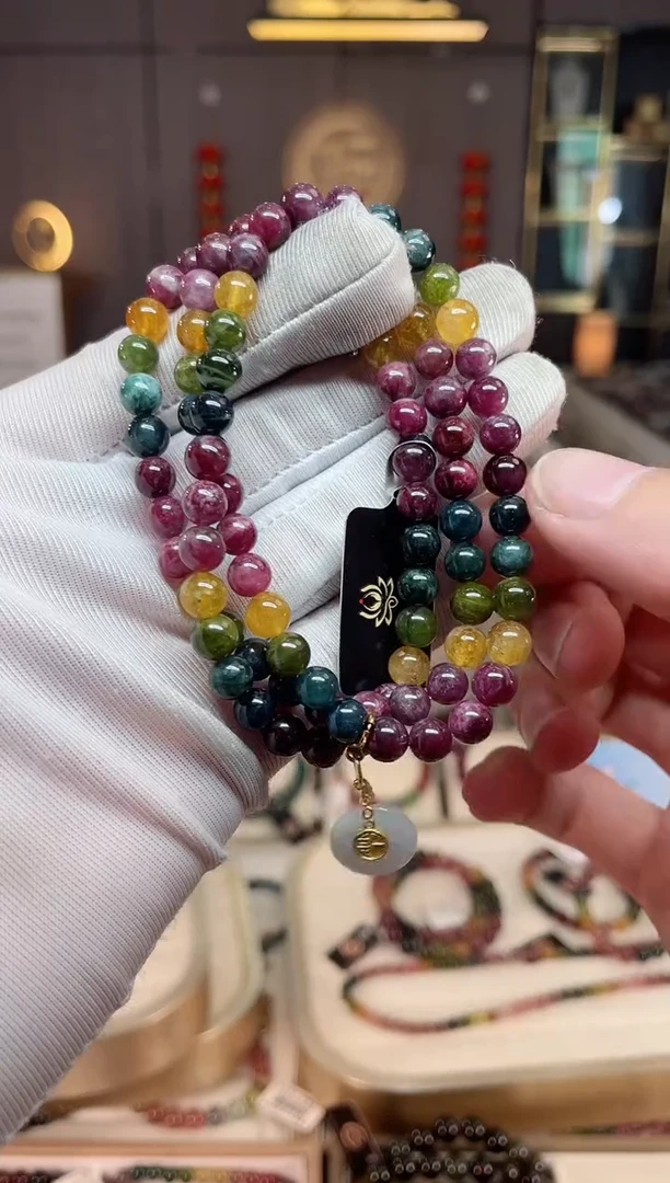 未镶嵌老矿碧玺彩虹单圈手串6mm+碧玺xion多样性发一条