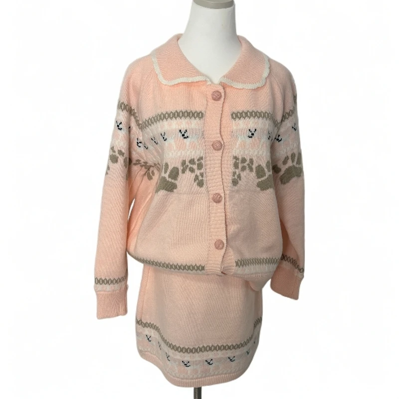 秋冬甜美少女风针织开衫搭配半身裙套装