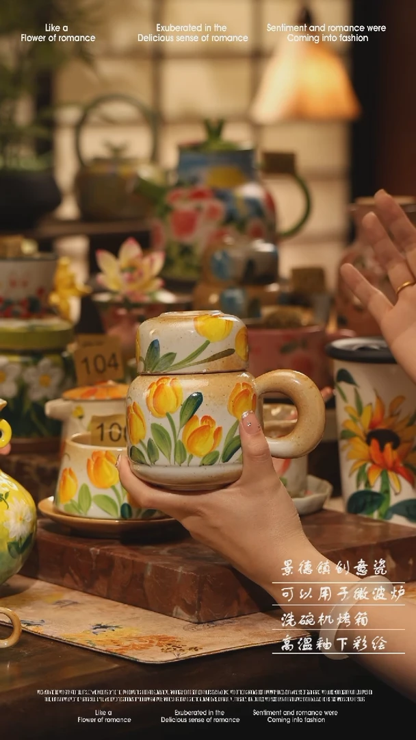 陶瓷景德镇高温手绘釉下彩设计师款式