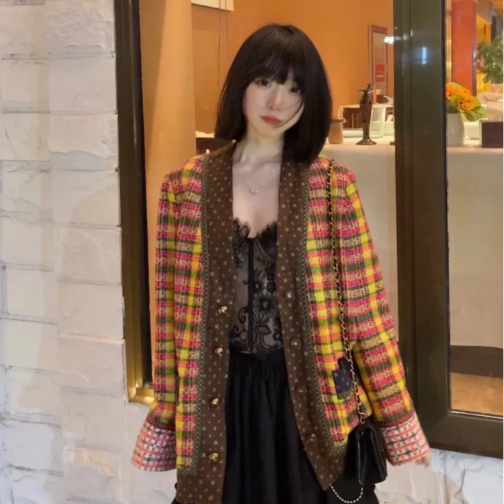 95新 GUCCI/古驰 IW0189 拼色条纹羊毛编织粗花呢夹克外套 36码