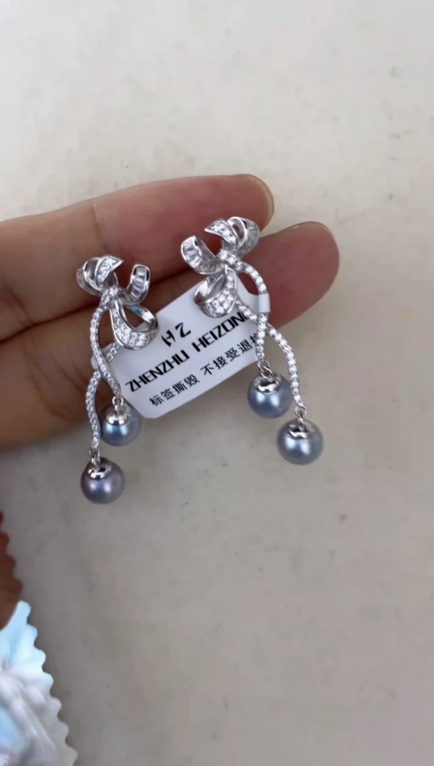 银S925镶嵌海水珍珠耳饰耳钉