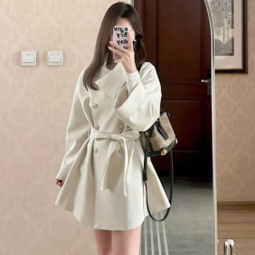 法芬图法式名媛富家千金白色收腰风衣外套女2025秋春新款小个子系
