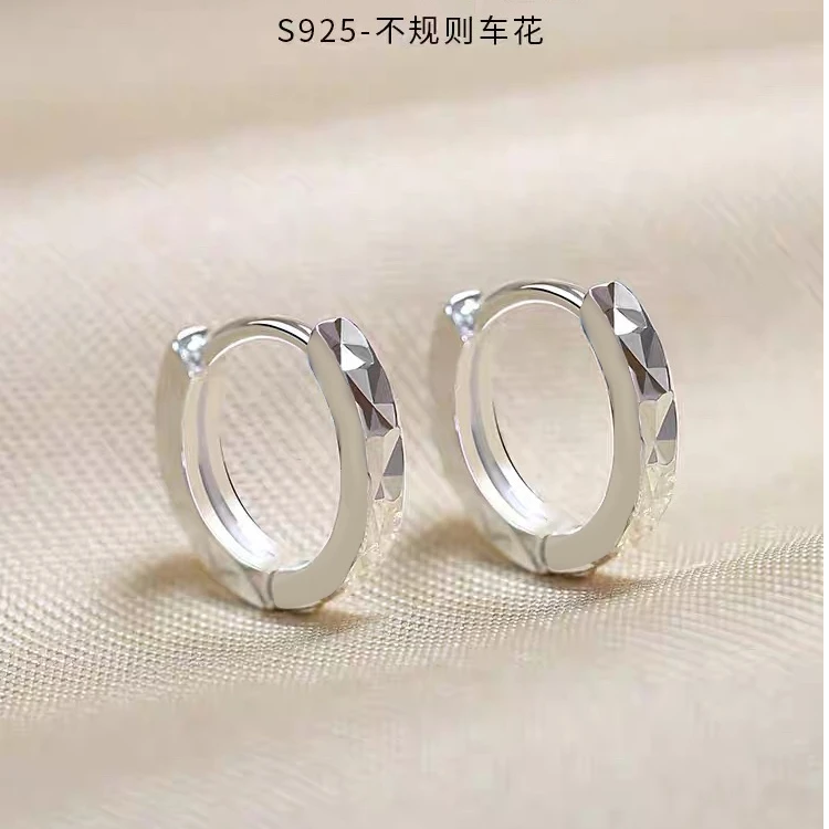 925银耳饰 s925纯银耳环女菱形车花耳扣小耳圈素圈耳饰精致耳钉