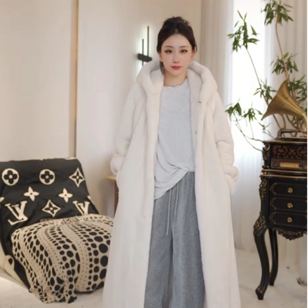 水貂外套紫标级天鹅绒水貂大衣外套女帽款百搭