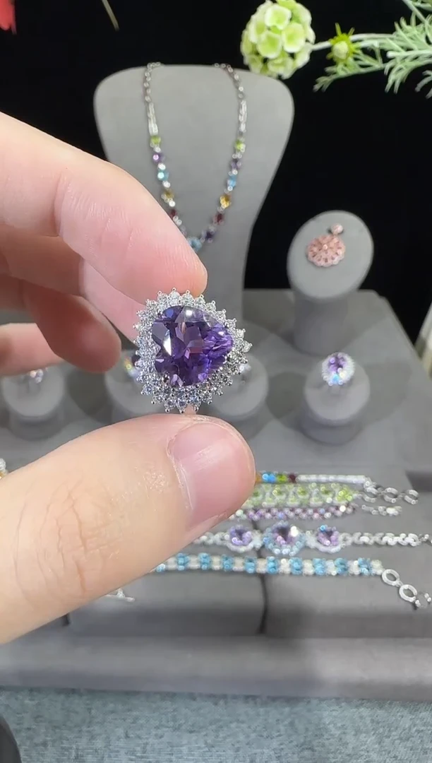 紫晶戒指银S925镶嵌10mm戒指