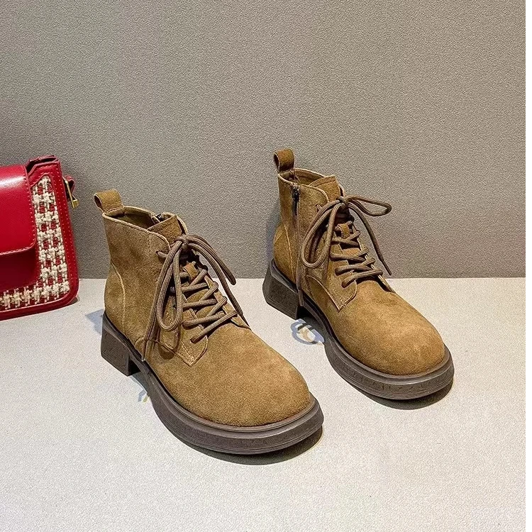 秋冬新款韩版通勤瘦瘦简约粗跟裸靴短靴95-7773(不加绒)