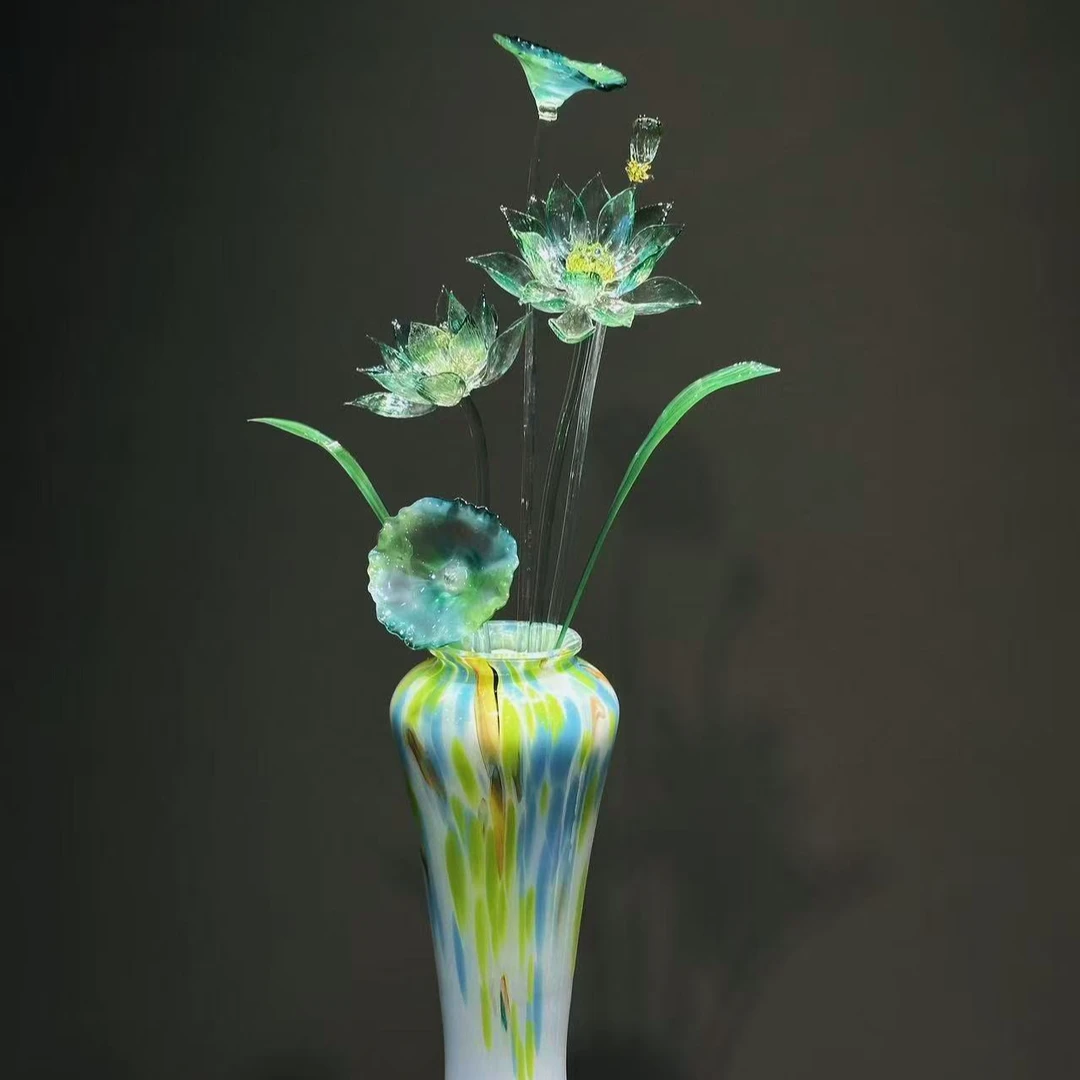 琉璃绿莲花新中式风格适合家居客厅玄关装饰高级感高端礼品